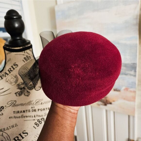 VTG Retro Wool Felt Mesh Bow Accent Pillbox Stylish Beret Hat. - Picture 6 of 15